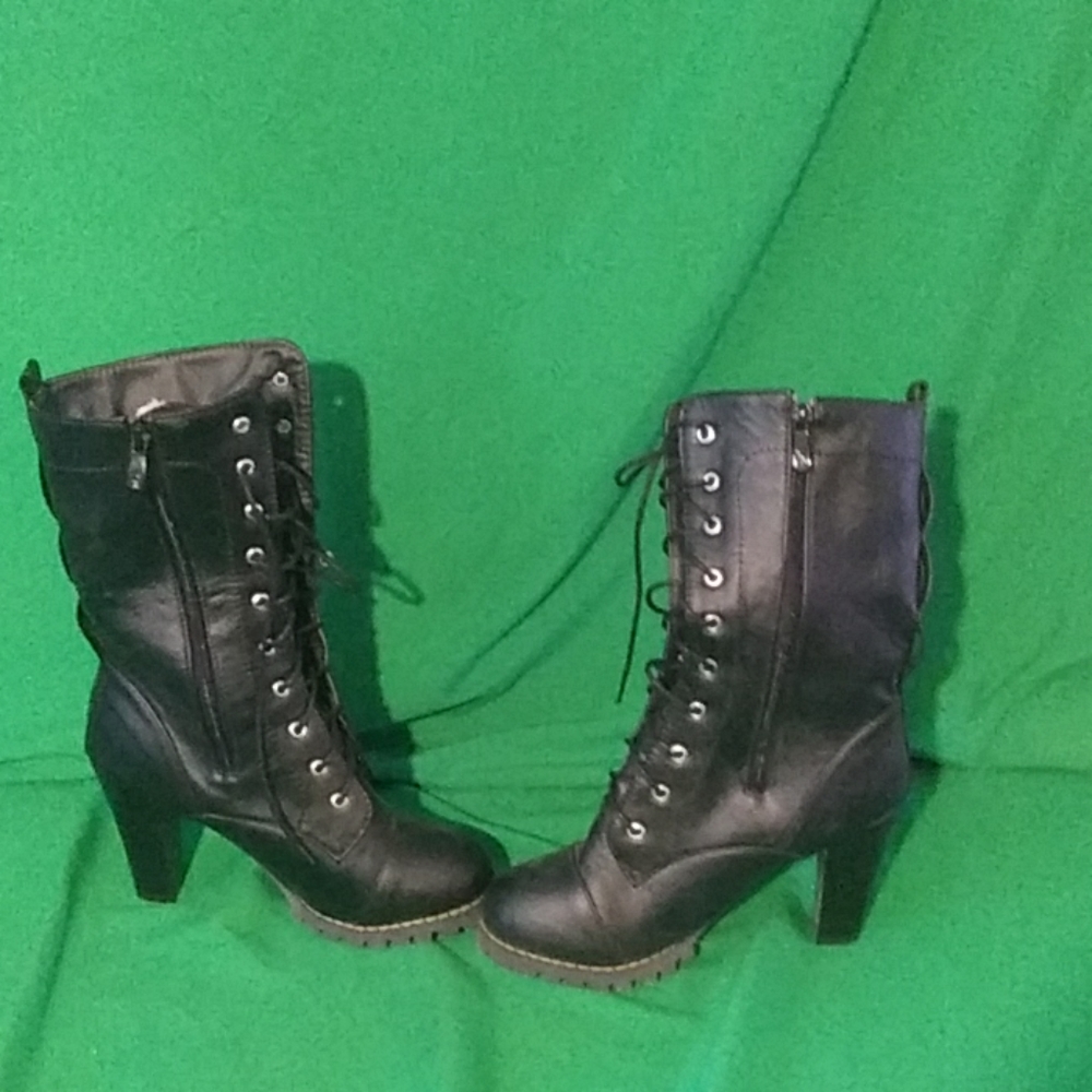 Vero cuoio sz 6.5 black lace up zip heel boots